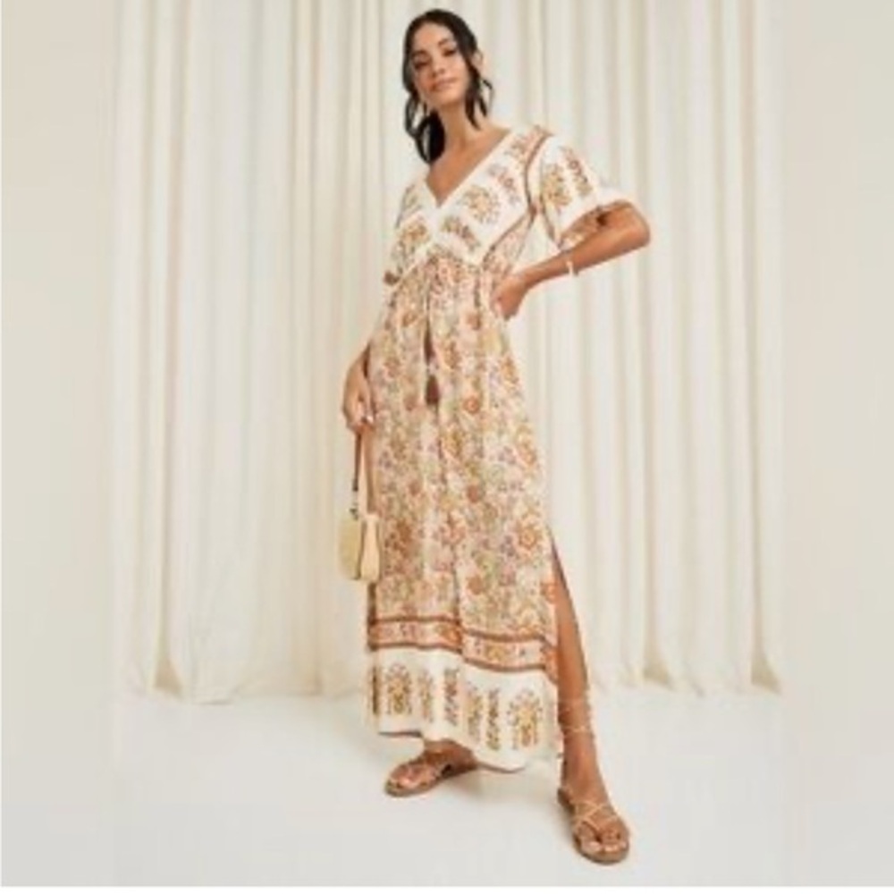 FEHRNVI Women’s Anna Floral Boho MIDI Dress Medium